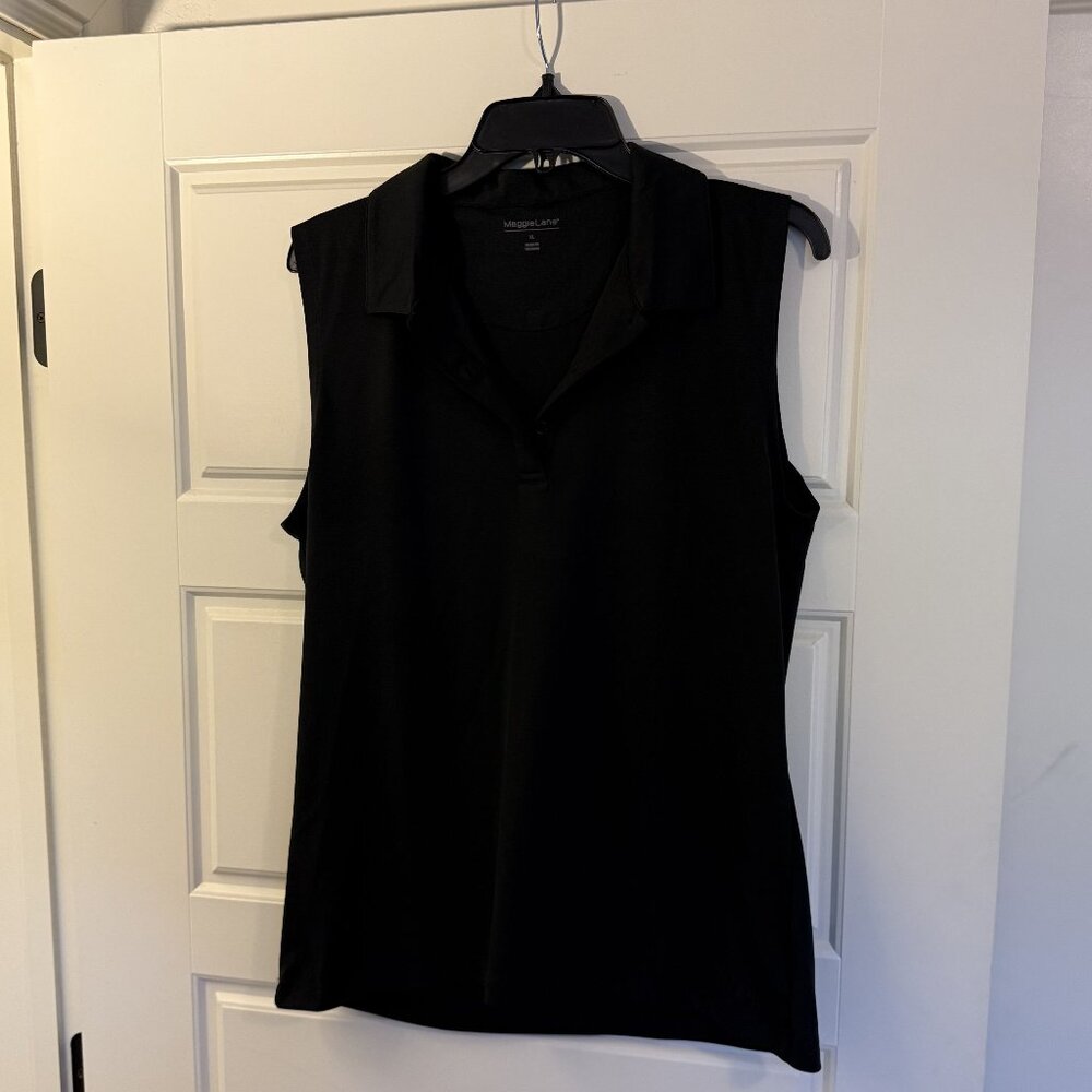 Maggie Lane Sleeveless Polo Shirt Black Lightweight Activewear Top Size XL - Picture 2 of 6